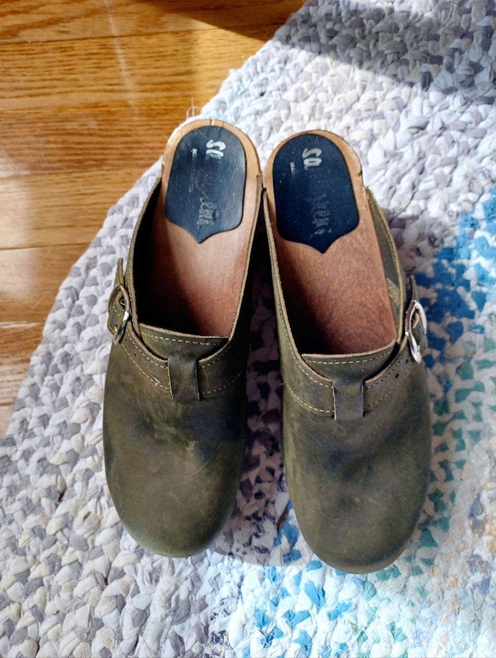 Sandgrens Olive Green Women's Leather Clog Heels Size 41 - Picture 2 of 8